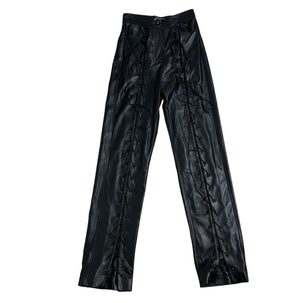 Matériel Pants Faux Leather Lace Up Slouchy Sexy Black High Rise 6 Small - Picture 4 of 9